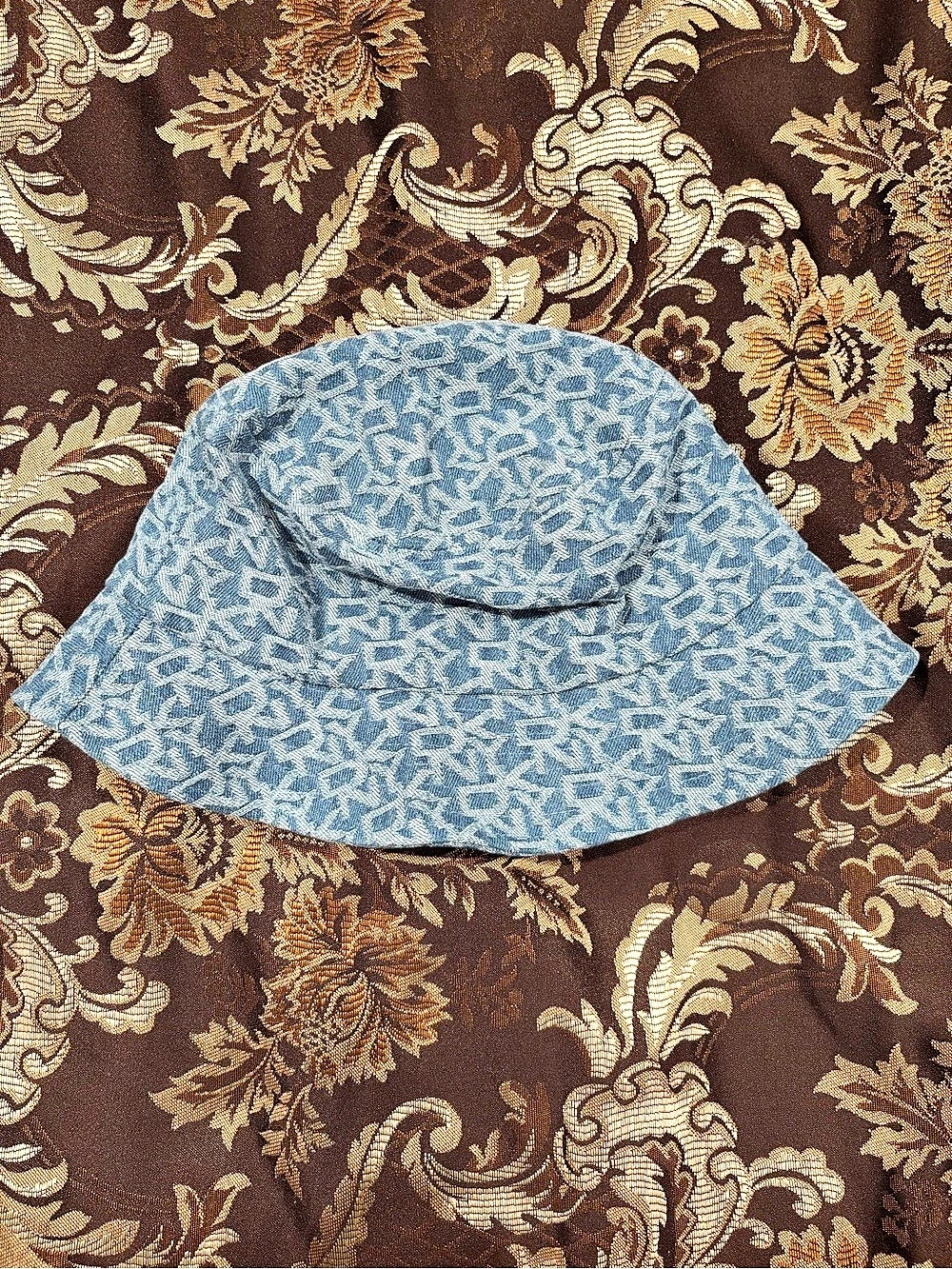 DKNY Logo Print Denim Bucket Hat Blue